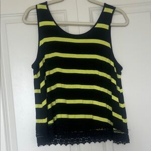 Kensie Black and Yellow Striped Crochet-Hem Tank